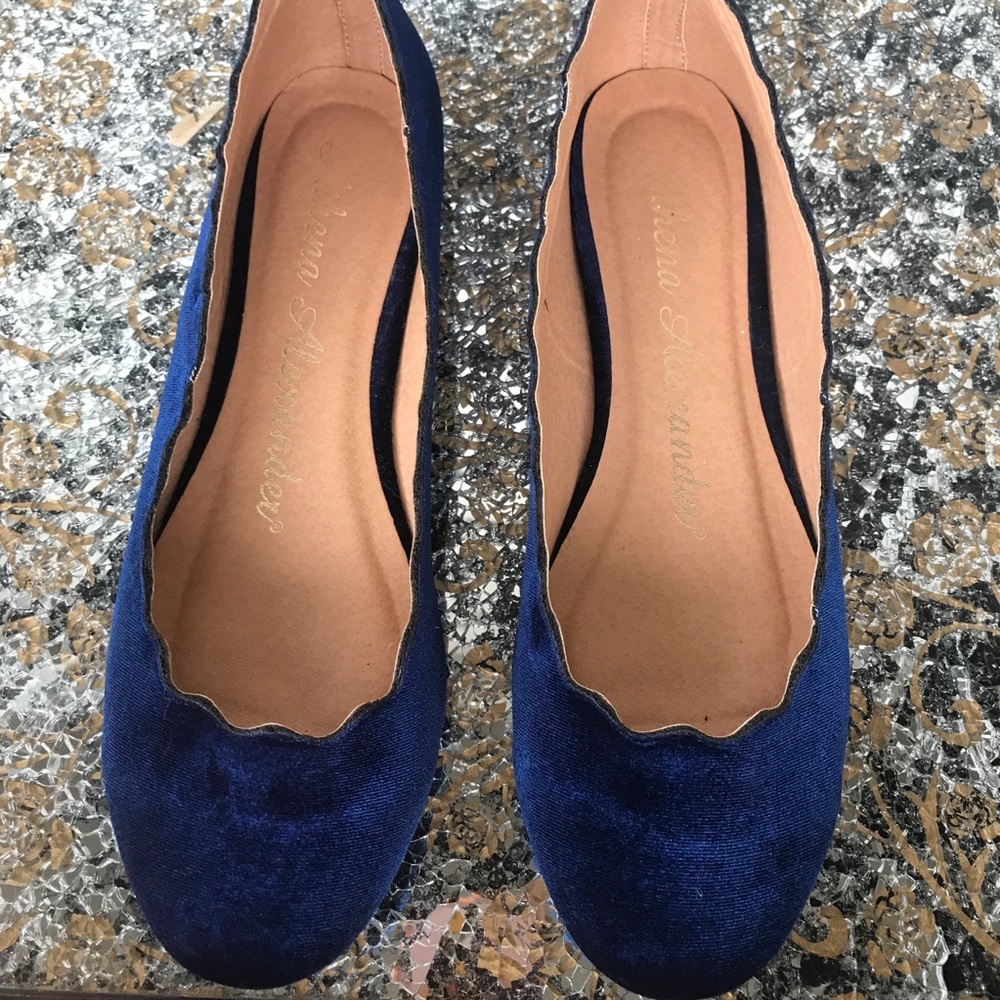 Blue and black velvet flats